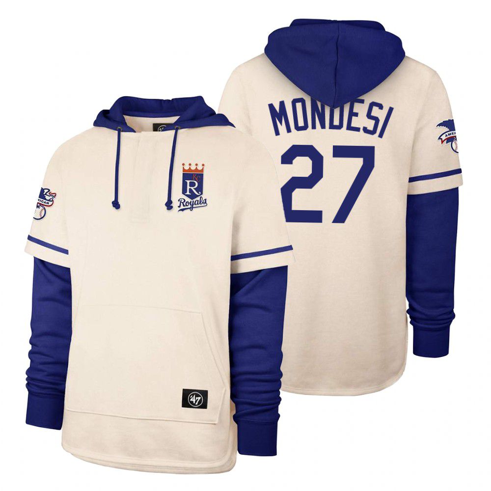 Men Kansas City Royals #27 Mondesi Cream 2021 Pullover Hoodie MLB Jersey